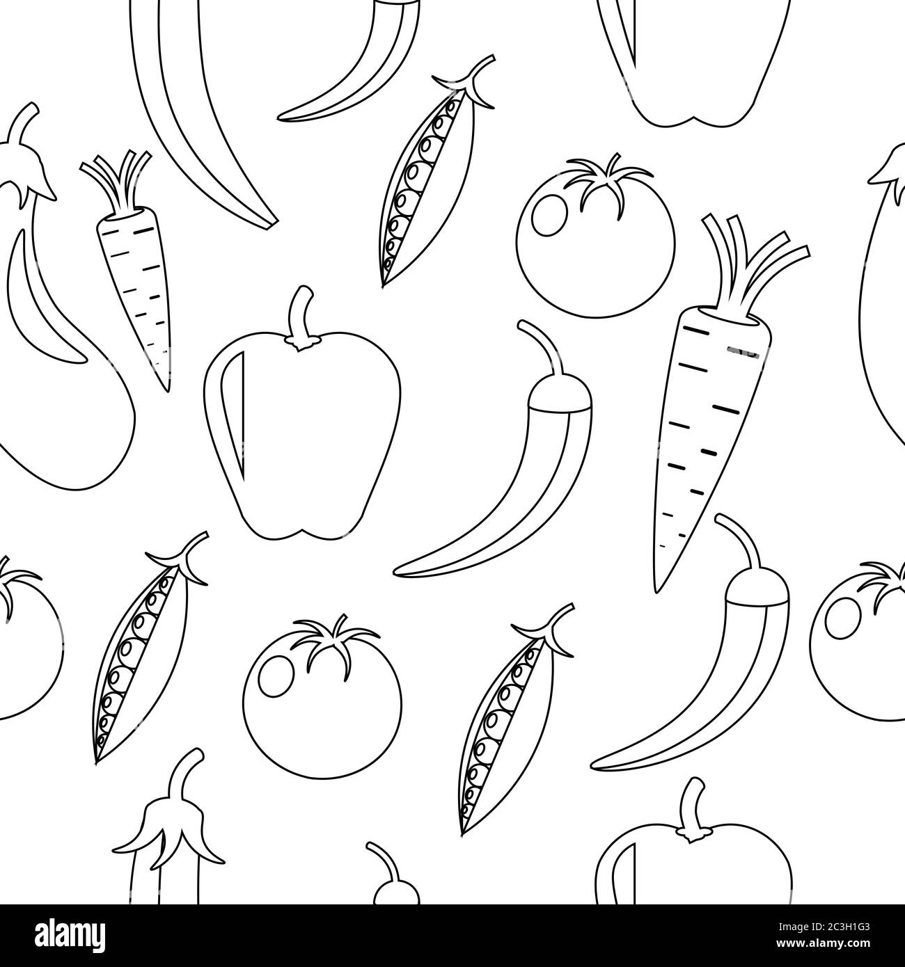 Seamless pattern coloring with vegetables. Vector illustration on the theme of food. Stock Vector