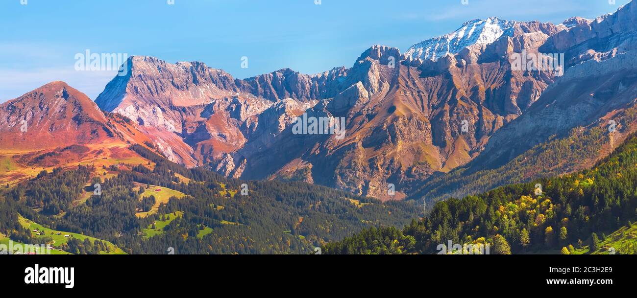 Colorful rocky mountains sunset, Swiss Alps Stock Photo - Alamy