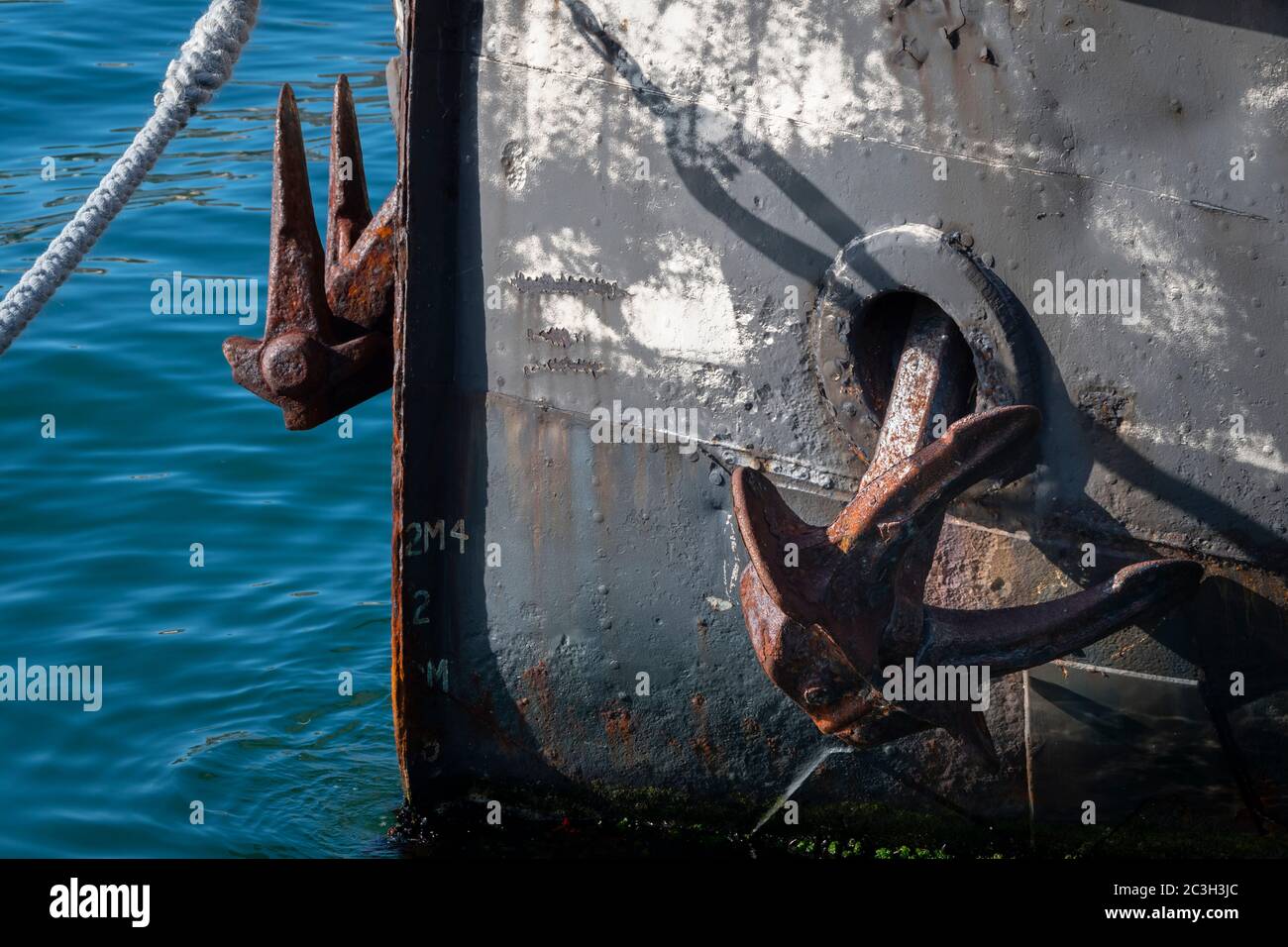 Ships anchor, Hikatea, floating crane, Wellington, North Island, New Zealand Stock Photo