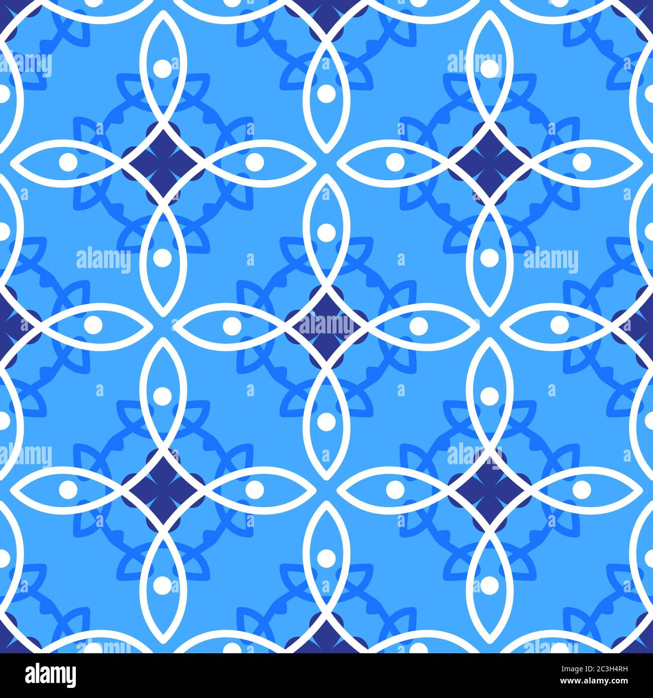 Portuguese Azulejo Tiles. Encaustic Seamless Patterns, Prints Stock 