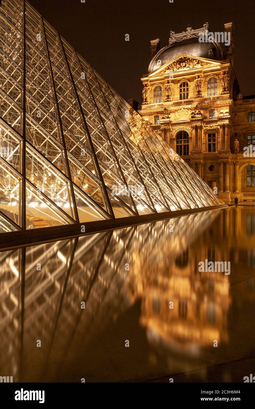 Courtyard of the Louvre, Paris, France, at night Stock Photo