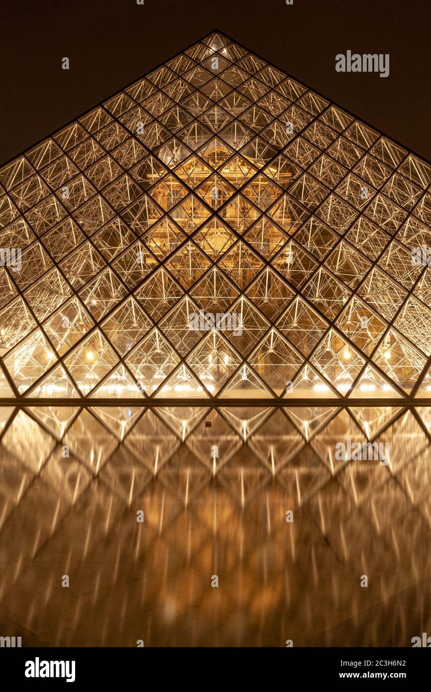 Courtyard of the Louvre, Paris, France, at night Stock Photo