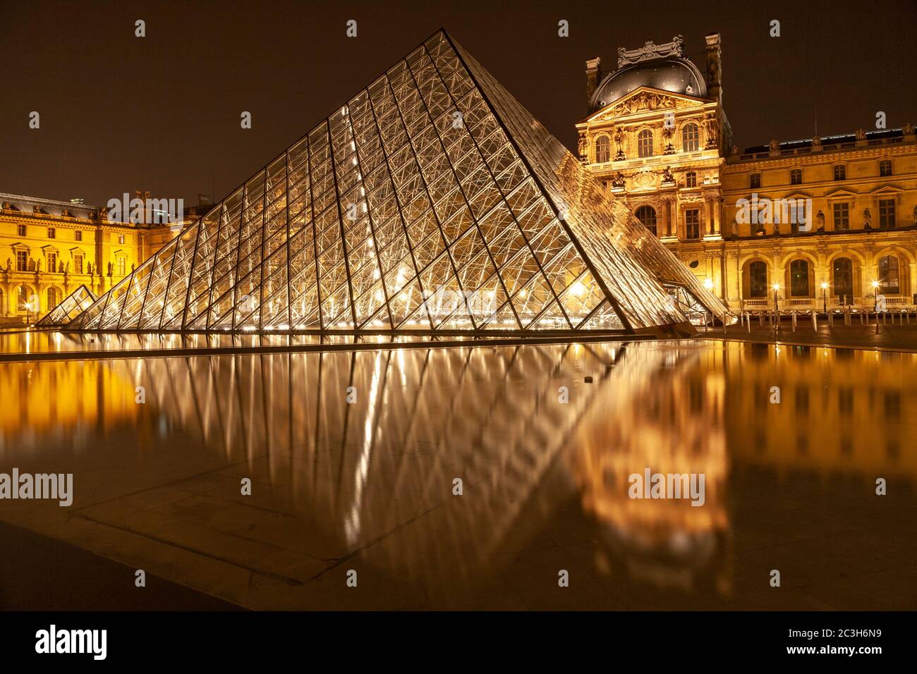 Courtyard of the Louvre, Paris, France, at night Stock Photo