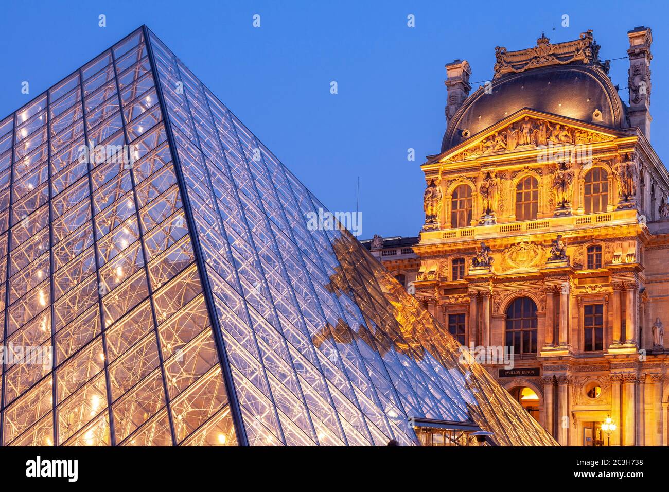 Courtyard of the Louvre, Paris, France, at dusk Stock Photo