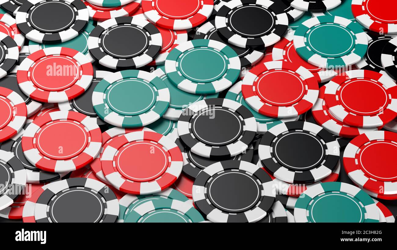 Full screen of casino poker chips from top view. 3D render Stock Photo