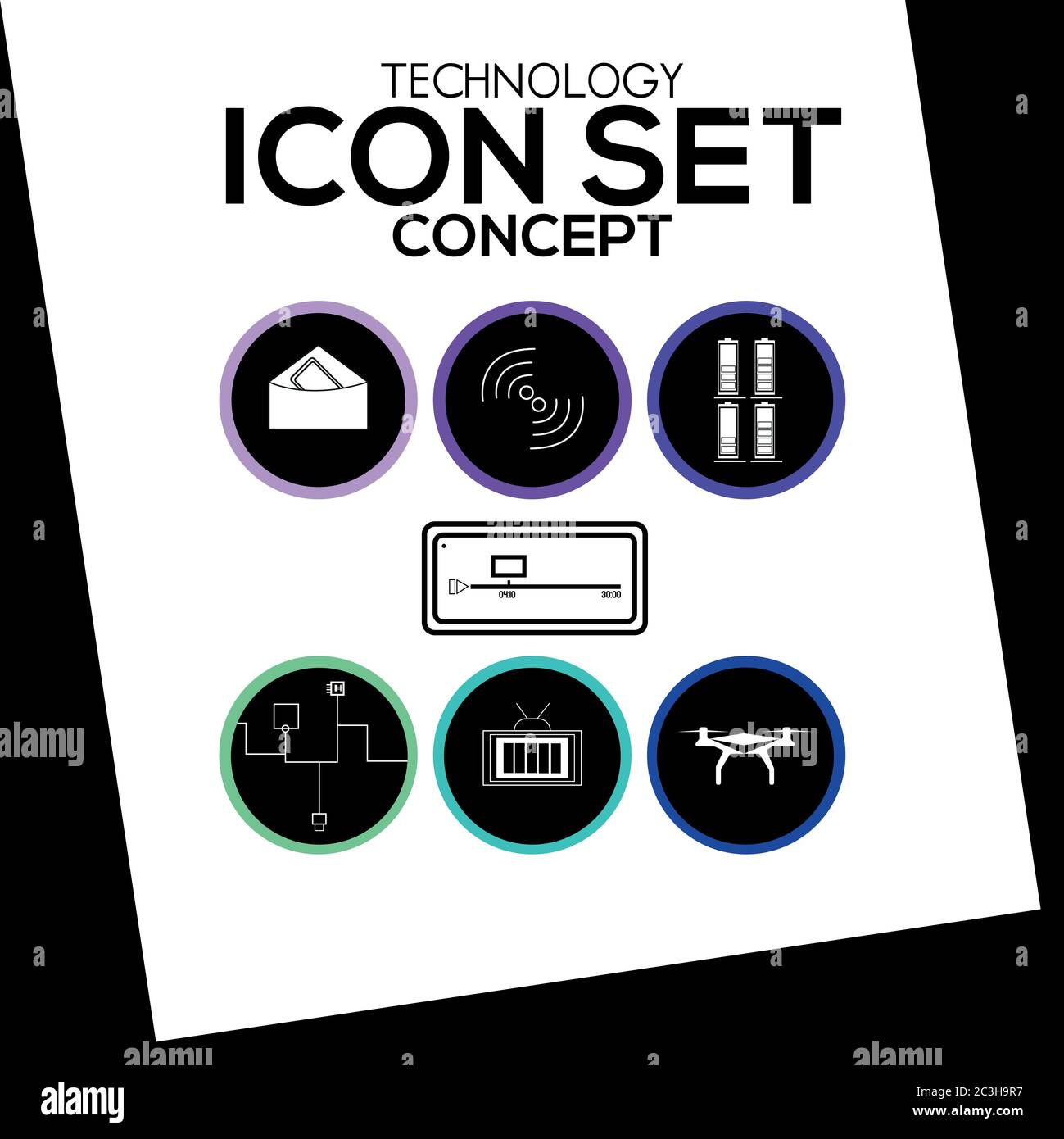 Technological icon sets. Icon drawings of devices such as mail, wifi ...
