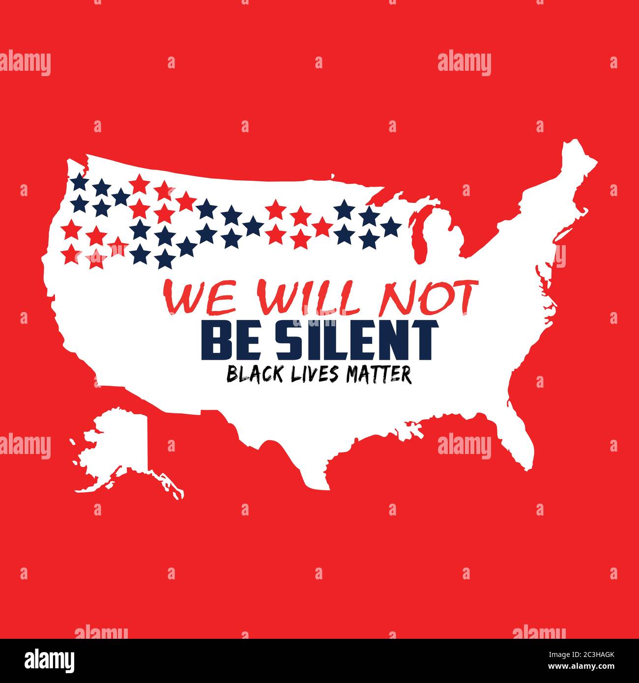 America map in white color on red background. The blue and red colored we will not be written on the map. There are red and blue stars on the map. Stock Vector