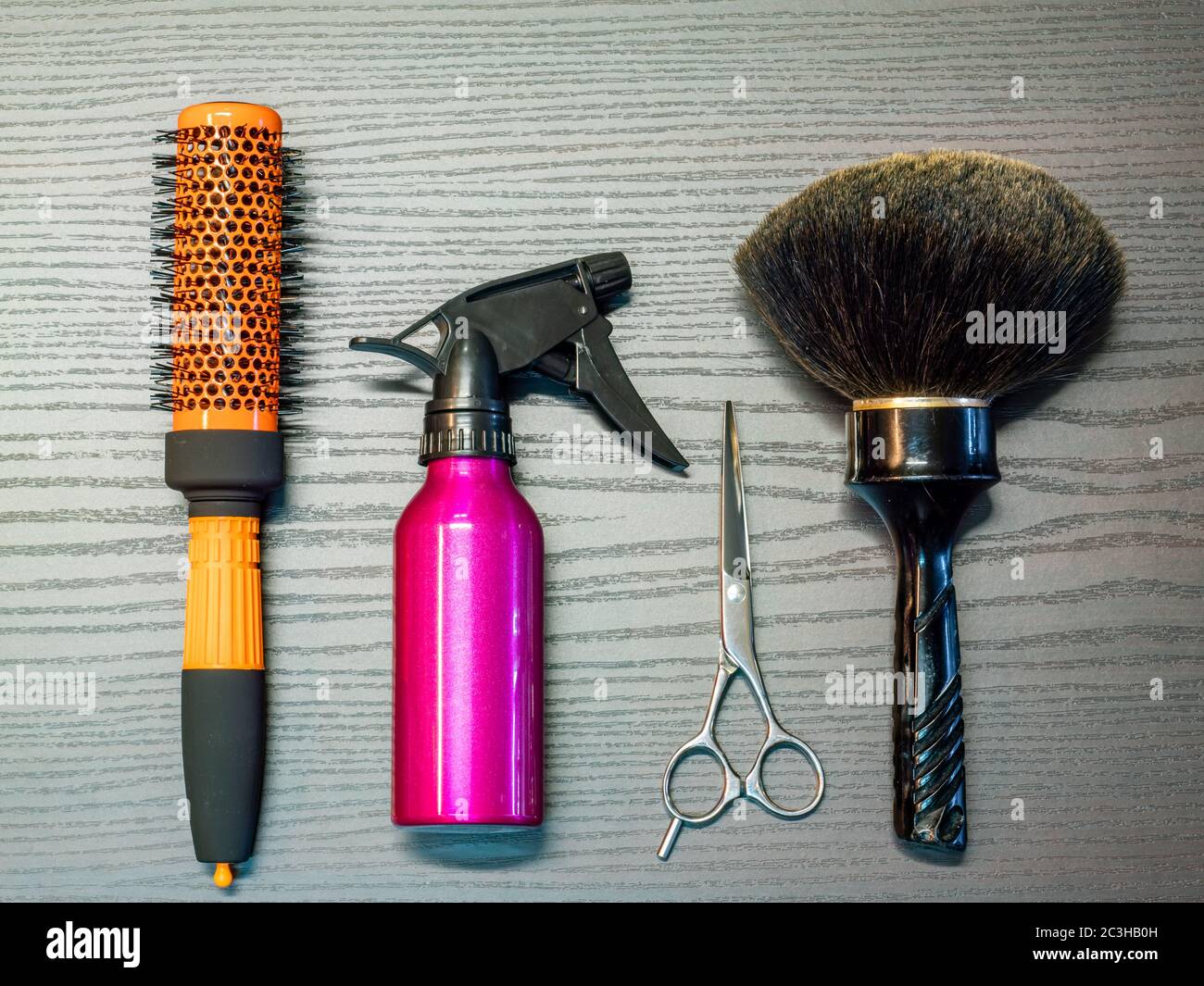 Barber tools on a wood background Stock Photo