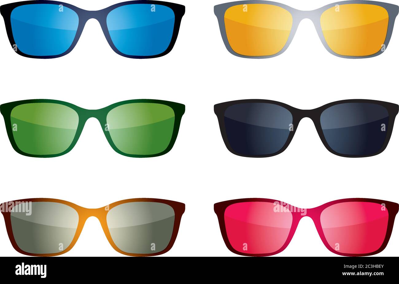 Collection of colour Sunglasses. EPS outline files. Stock Vector