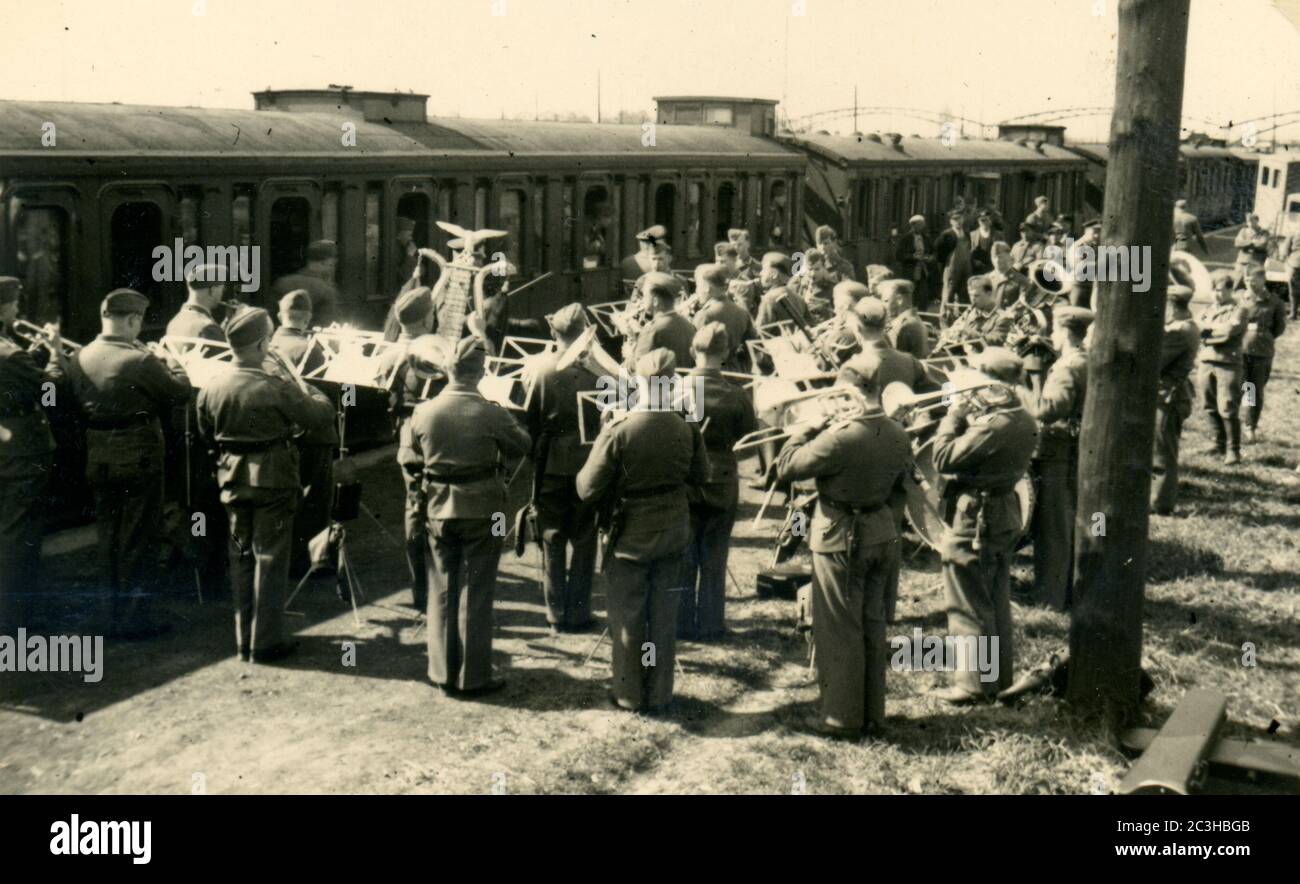 WW2 Germans soldiers at strasburg train station, France. Train to