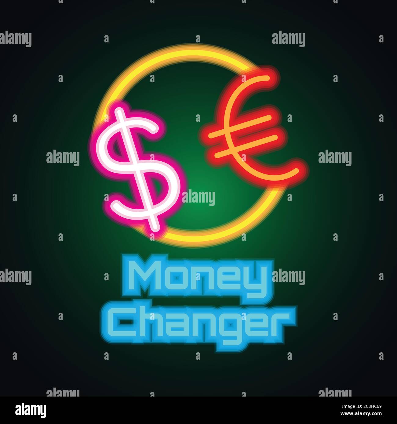 bank and money changer with neon sign effect for bank office, vector illustration Stock Vector