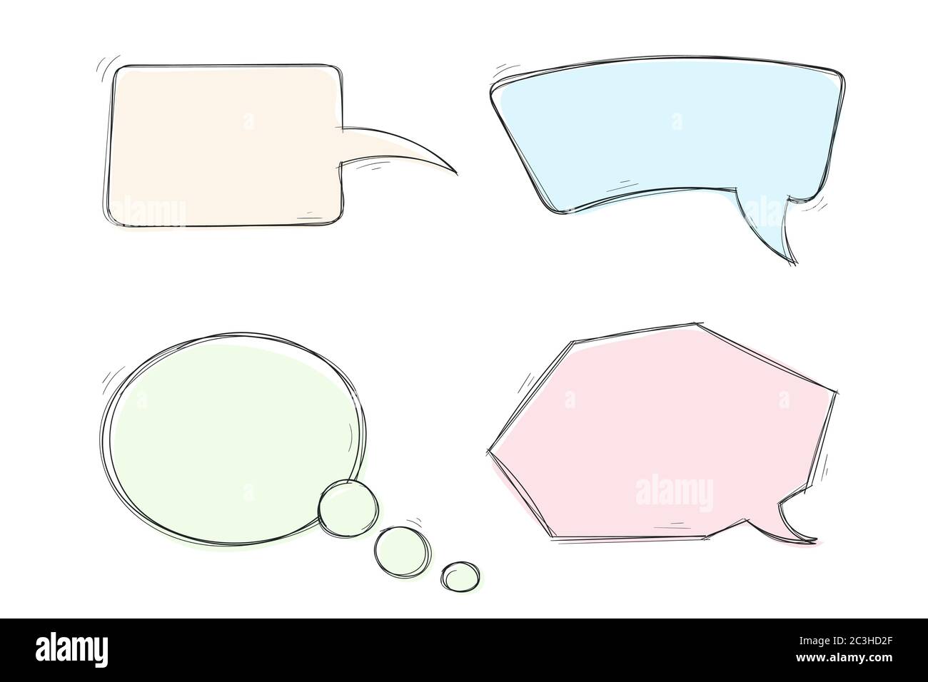 Speech bubbles. Colored set of hand drawn sketch Stock Vector