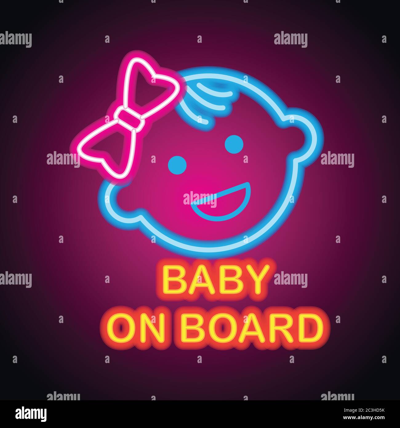 baby on board with neon light effect. vector illustration Stock Vector