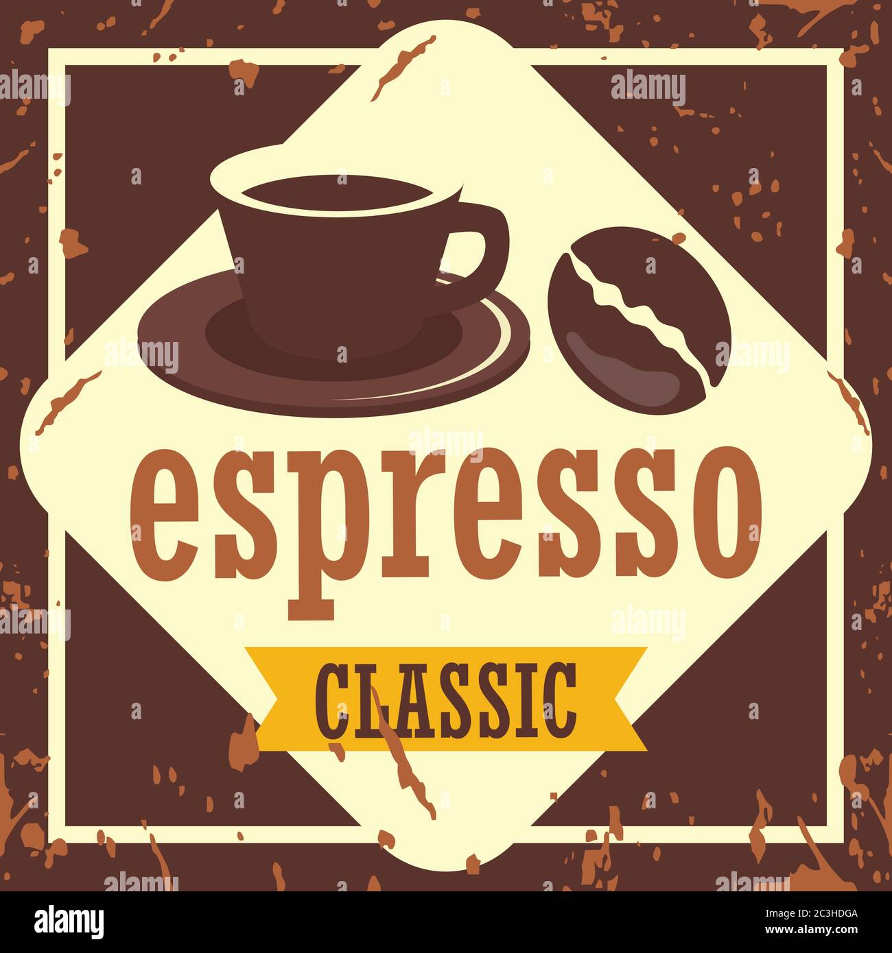 cup of coffee with coffee beans for coffee shop vintage poster. vector ...