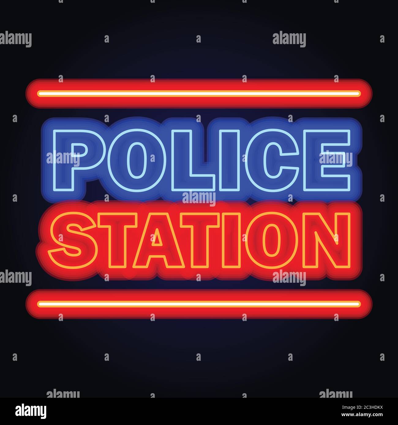 police station neon sign effect for police station office. vector illustration Stock Vector