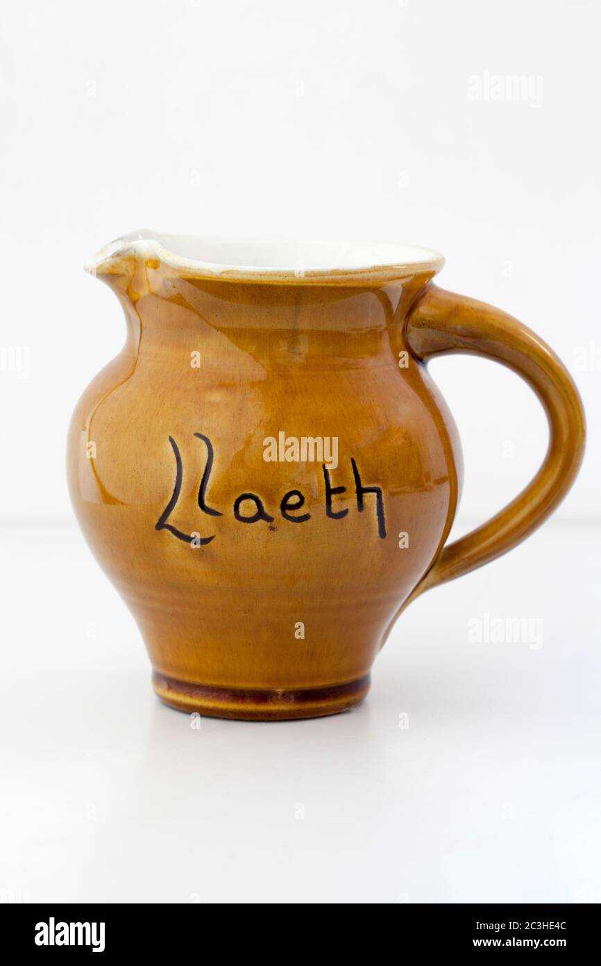 Old Vintage Milk or Llaeth Jug from Ewenny Pottery in South Wales Stock