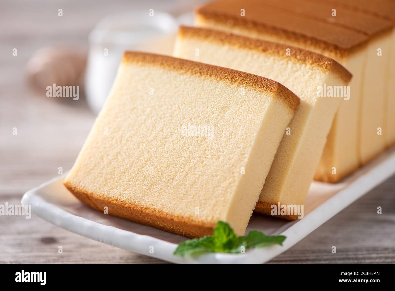 Castella Delicious Japanese sliced sponge cake food on white plate