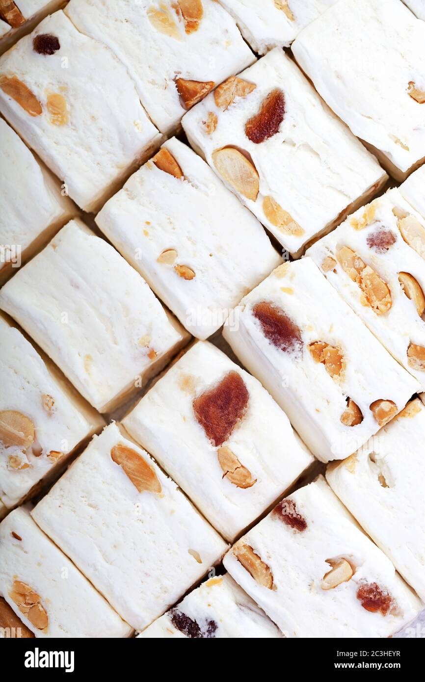 A background of fruit and nut nougat Stock Photo Alamy