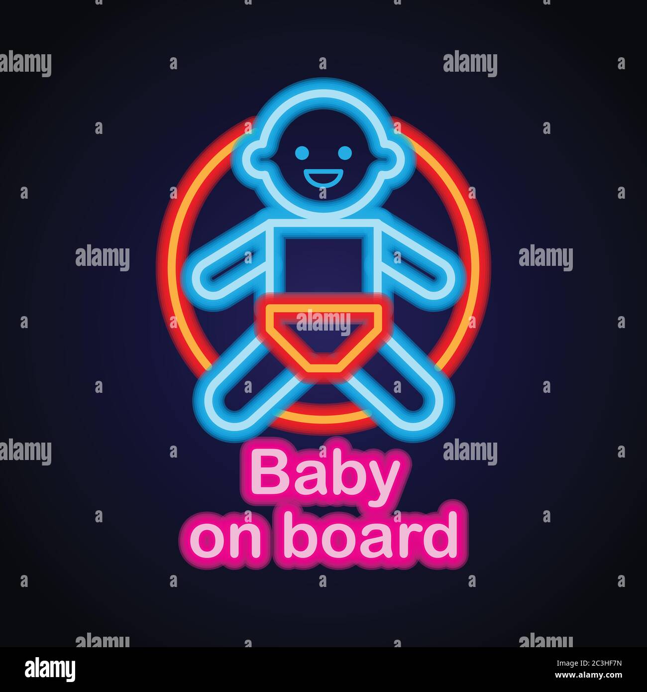 baby on board with neon light effect. vector illustration Stock Vector