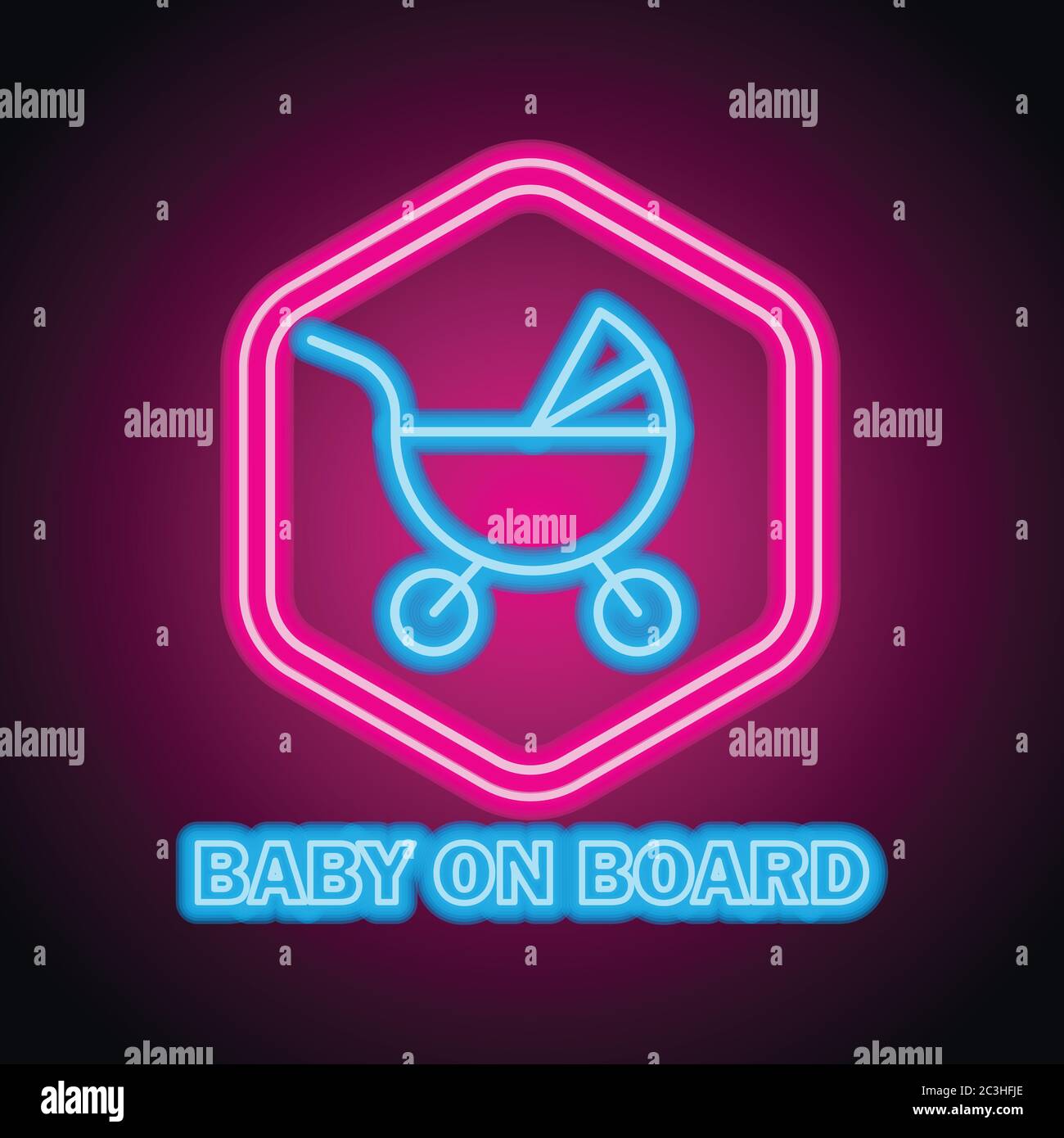 baby on board with neon light effect. vector illustration Stock Vector