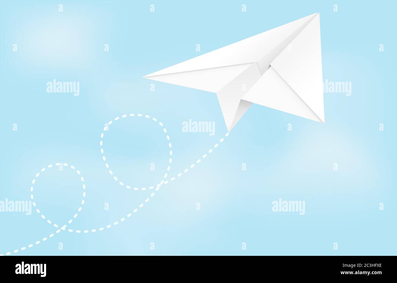 Paper airplane. Folded glider in blue sky Stock Vector