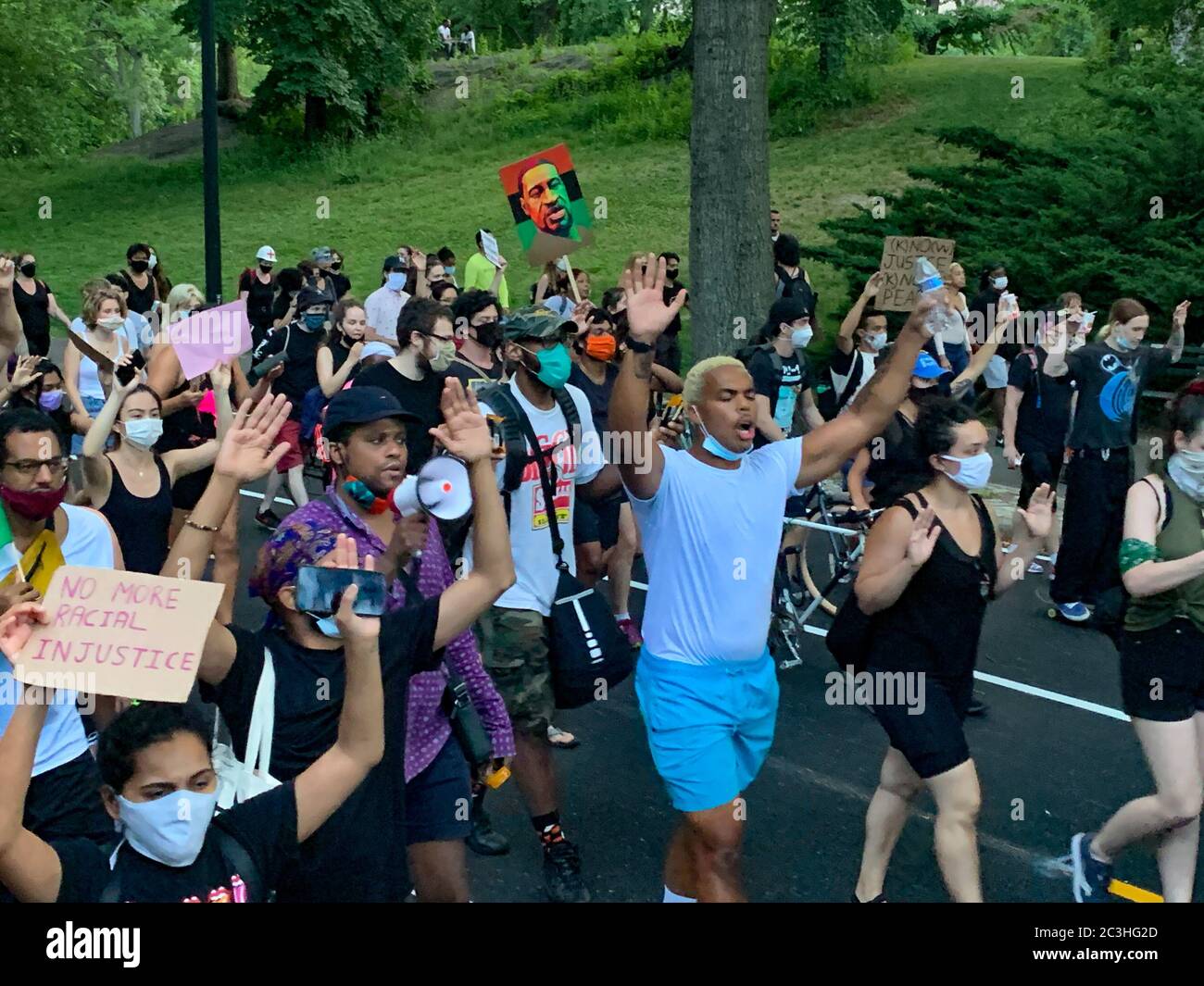 June 19, 2020, New York, New York, USA: (NEW) Black lives matter protest on Juneteenth Holiday at Central Park. June 19, 2020, Manhattan, New York, USA: A big number of Black lives Matter protesters march inside Central Park this Juneteenth holiday to demand justice for the killing of black man George Floyd and against police brutality. Juneteenth is now a holiday  celebrating the liberation of slaves in the United States. It started in Texas and it is now celebrated annually on the 19th of June all over the USA. Credit : Niyi Fote /Thenews2  (Credit Image: © Niyi Fote/TheNEWS2 via ZUMA Wire) Stock Photo