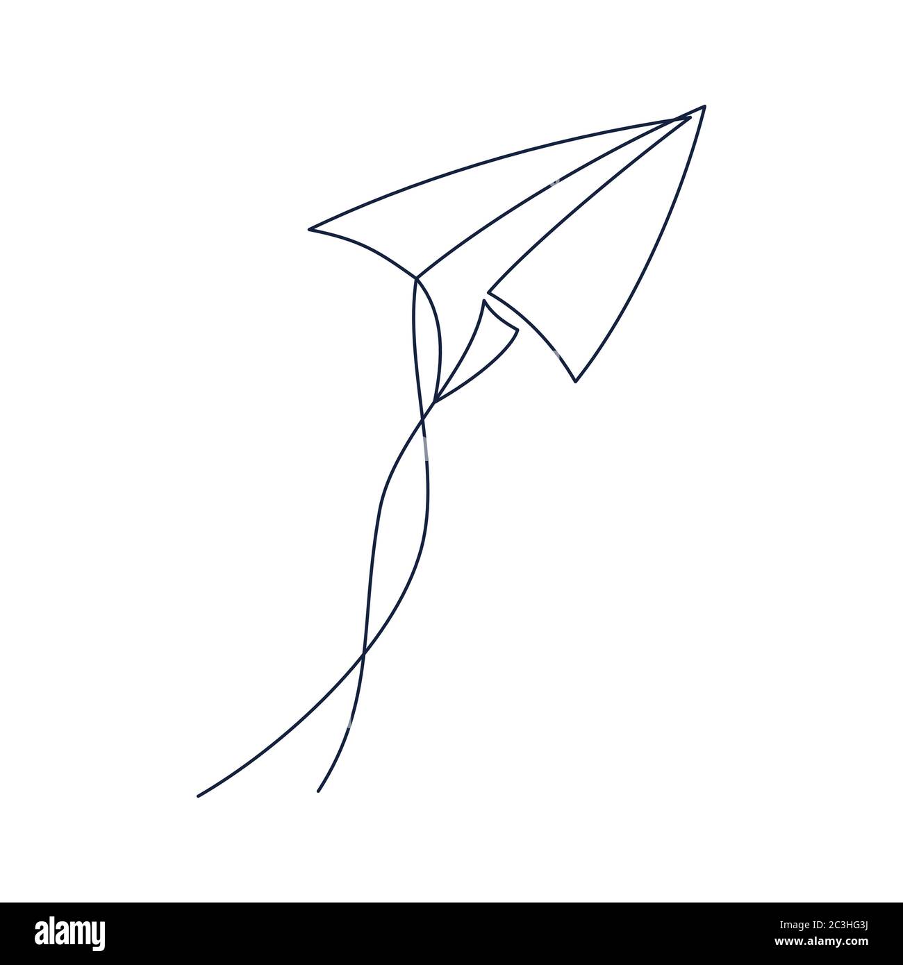 Paper plane continuous line vector illustration - airplane silhouette made with one single line art style. Stock Vector