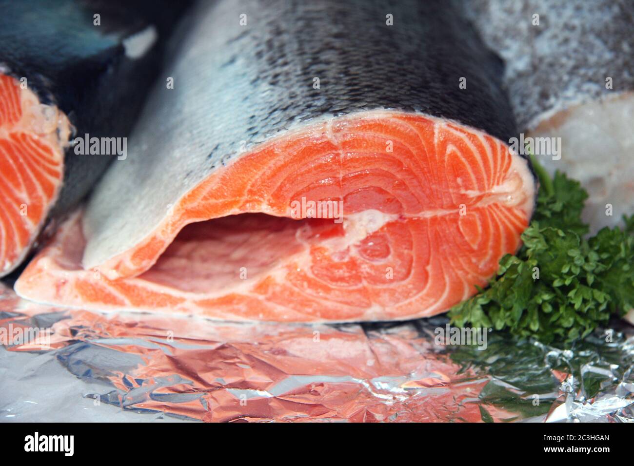 Red salmon for sale at a fish market Stock Photo Alamy
