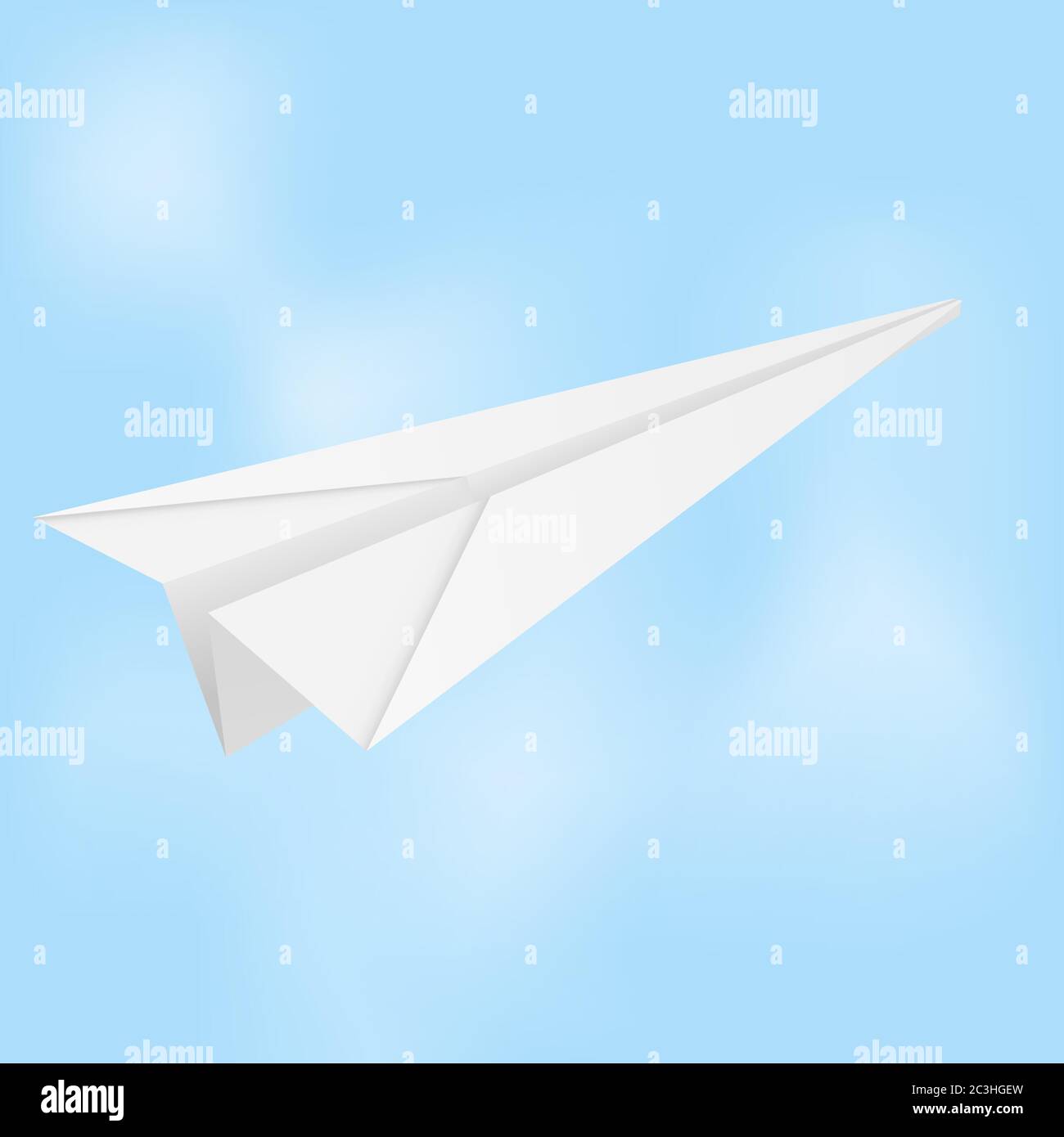 Paper airplane. Folded glider in blue sky Stock Vector