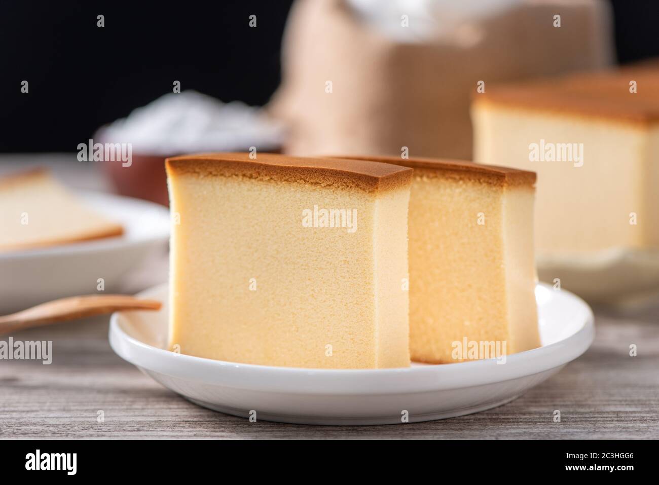 Castella Delicious Japanese sliced sponge cake food on white plate