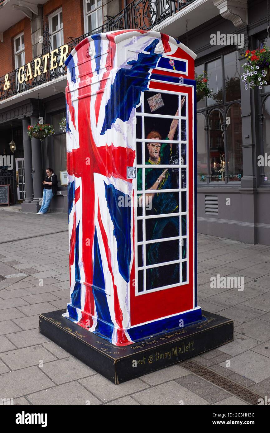 WINDSOR, UK - JULY 21: Prince Harry of Wales depicted on Timmy Mallet's Ring a Royal Post Box. Art installation celebrating all things British, on Jul Stock Photo