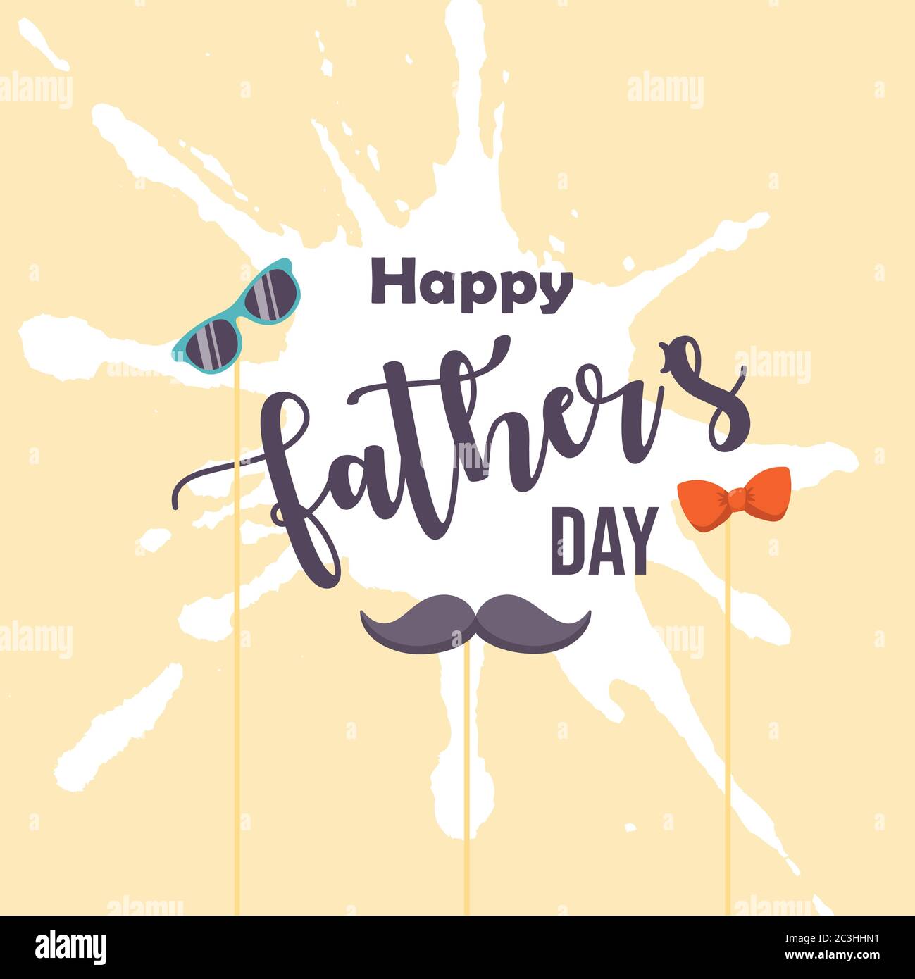 Happy father's day poster illustration vector. fathers day card illustration with bow. shades and mustache Stock Vector