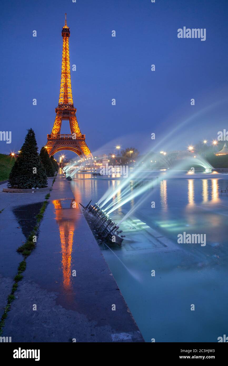 Eiffel Tower illuminated, Paris, France Stock Photo