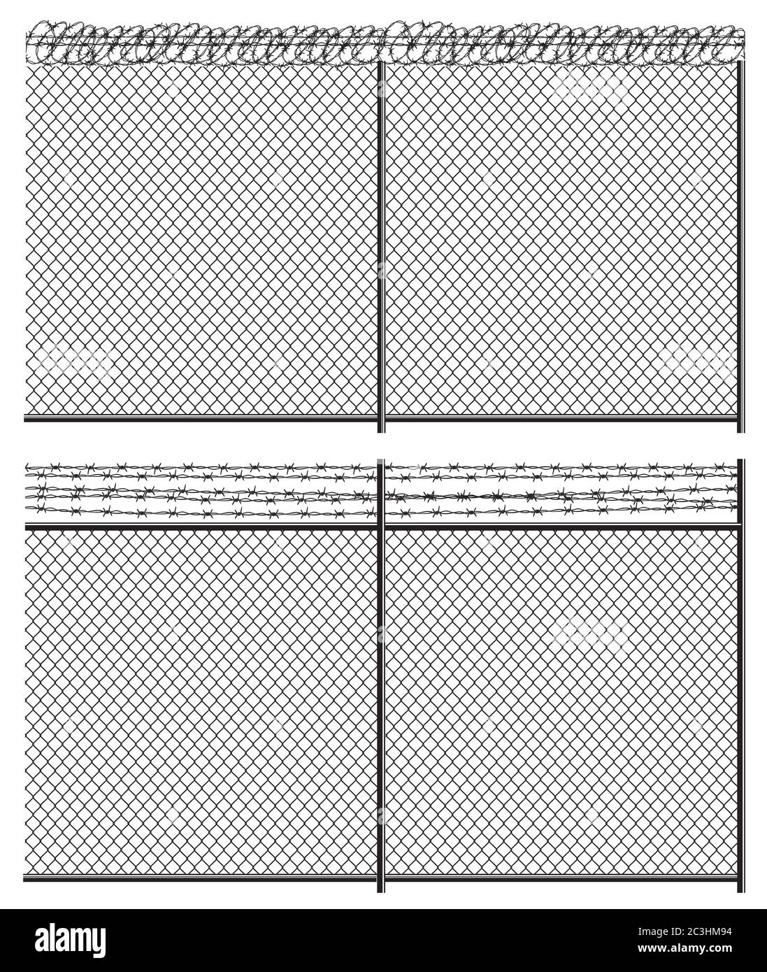 High fence mesh netting and barbed wire. Seamless horizontally if needed Stock Vector