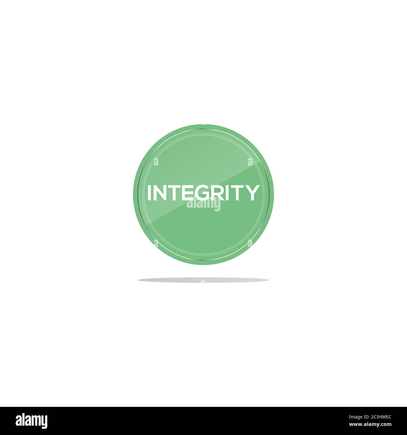 Writing integrity in a green circle. There is a circular glass in front of the integrity article. Stock Vector