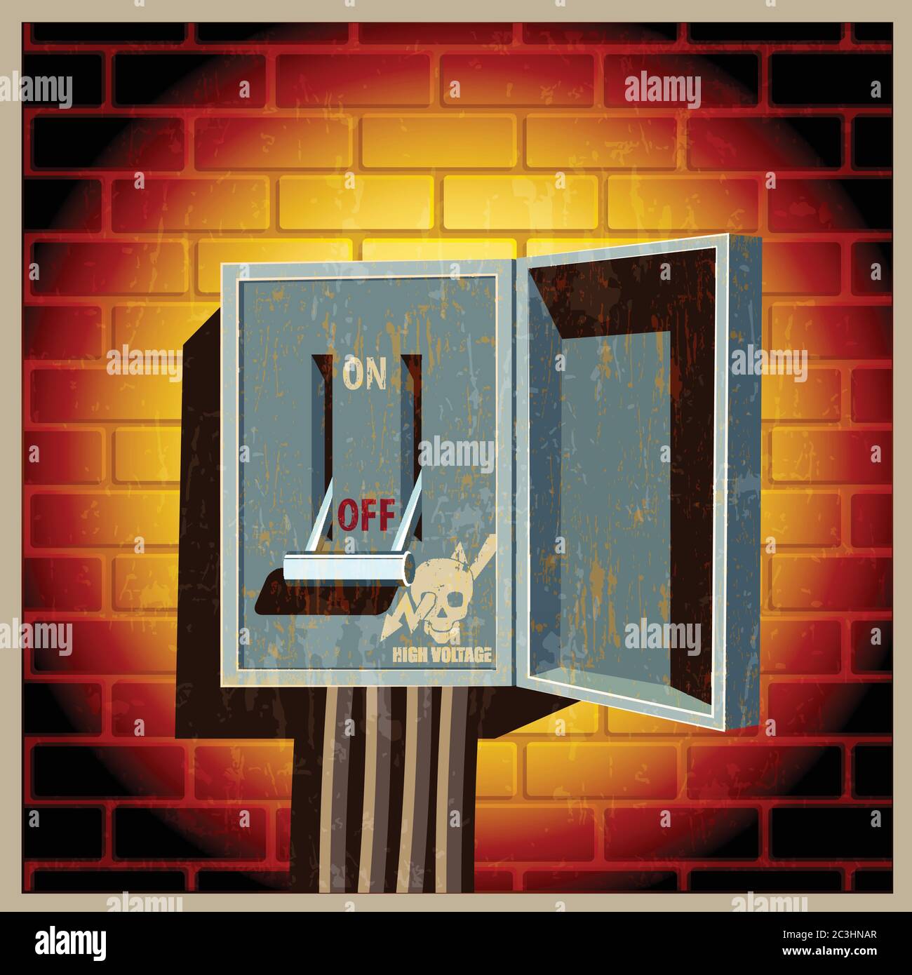 Vector illustration of an open electric board with knife switch in the ...