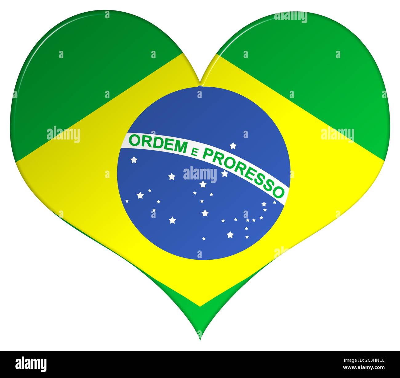 Brazil flag heart shape with a bevel effect on an isolated white background with a clipping path Stock Photo