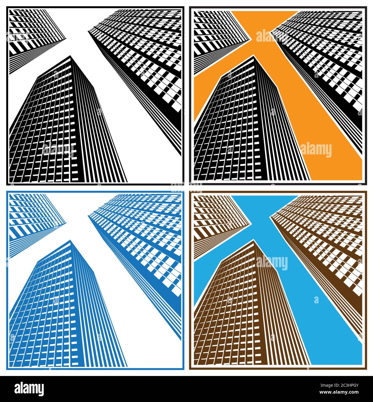 Stylized vector illustration of the skyscrapers of a big city Stock ...