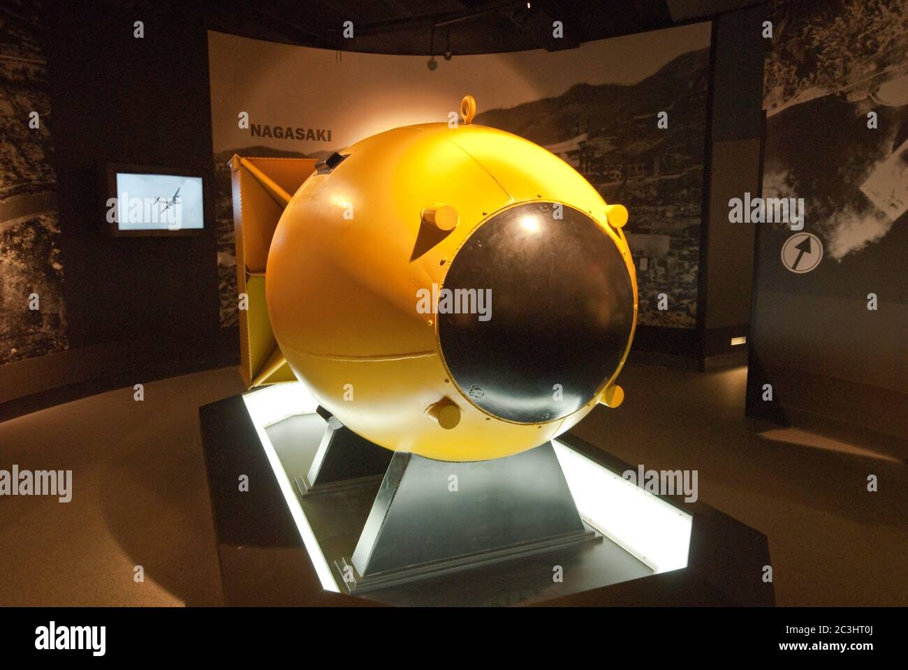Replica of Fat Man atomic bomb, detonated over Nagasaki, displayed at George H W Bush Gallery at National Museum of the Pacific War in Fredericksburg, Texas, USA Stock Photo
