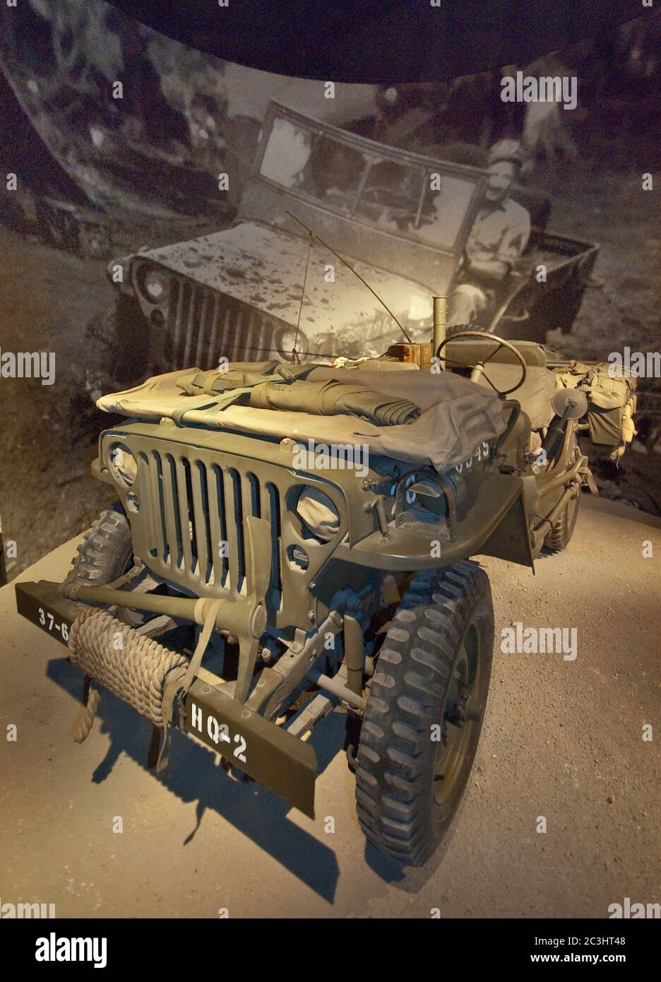 WW2 Jeep displayed at George H W Bush Gallery at National Museum of the Pacific War in Fredericksburg, Texas, USA Stock Photo
