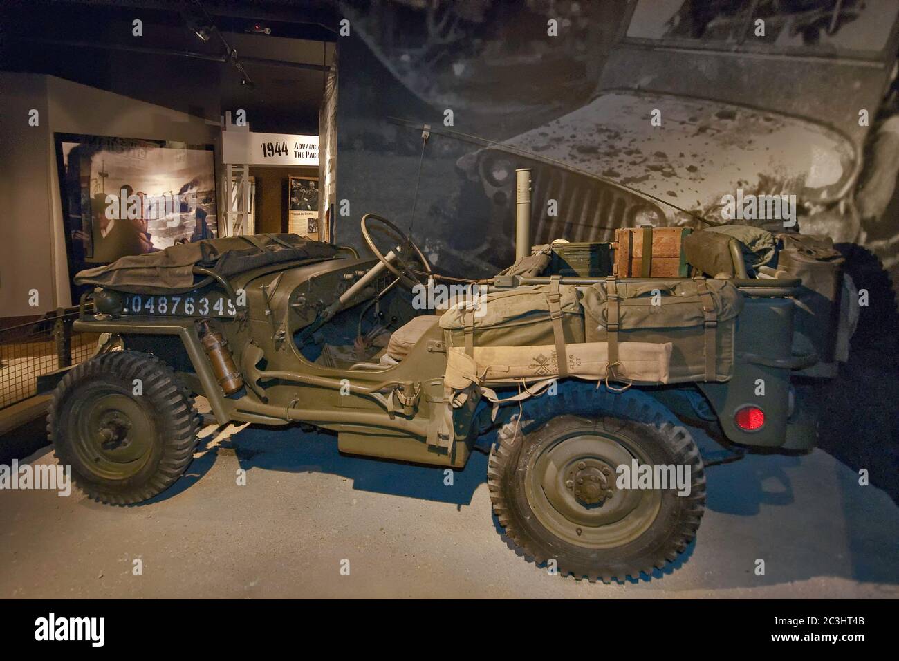 WW2 Jeep displayed at George H W Bush Gallery at National Museum of the Pacific War in Fredericksburg, Texas, USA Stock Photo