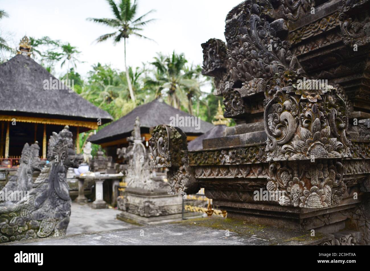 Ancient statue and carving in Hindu temple Pura Tirta Empul, Bali, Indonesia. Stock Photo
