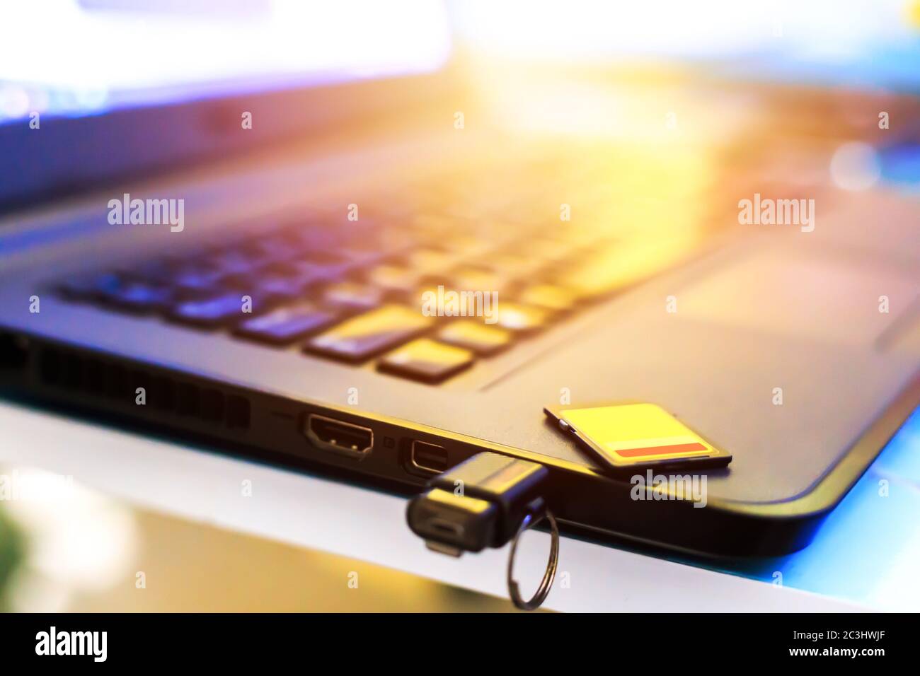 Computer port and flash drive and memory card Stock Photo Alamy