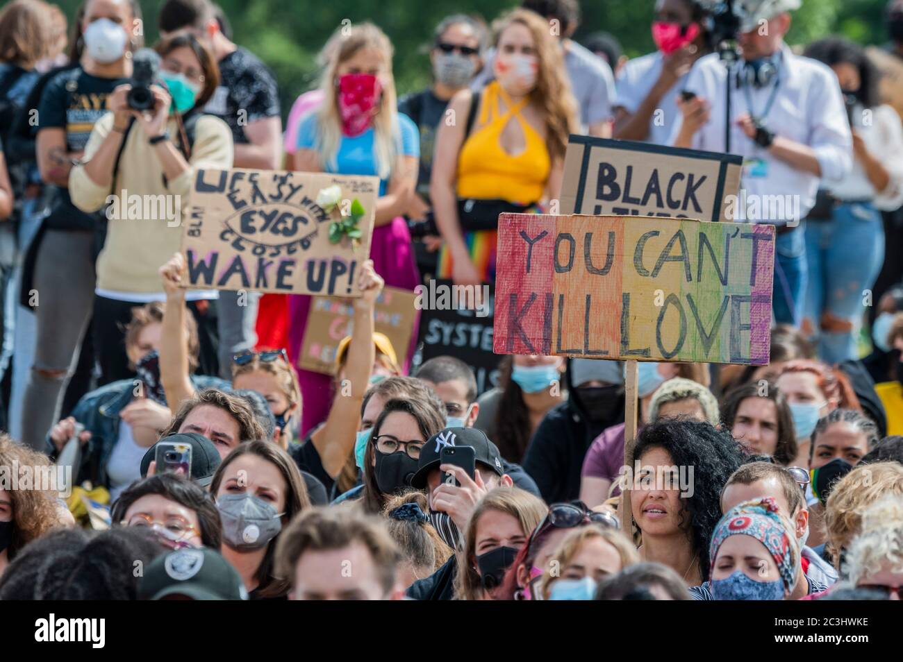 London, UK. 20th June, 2020. Black Lives Matter protesters, gather in ...
