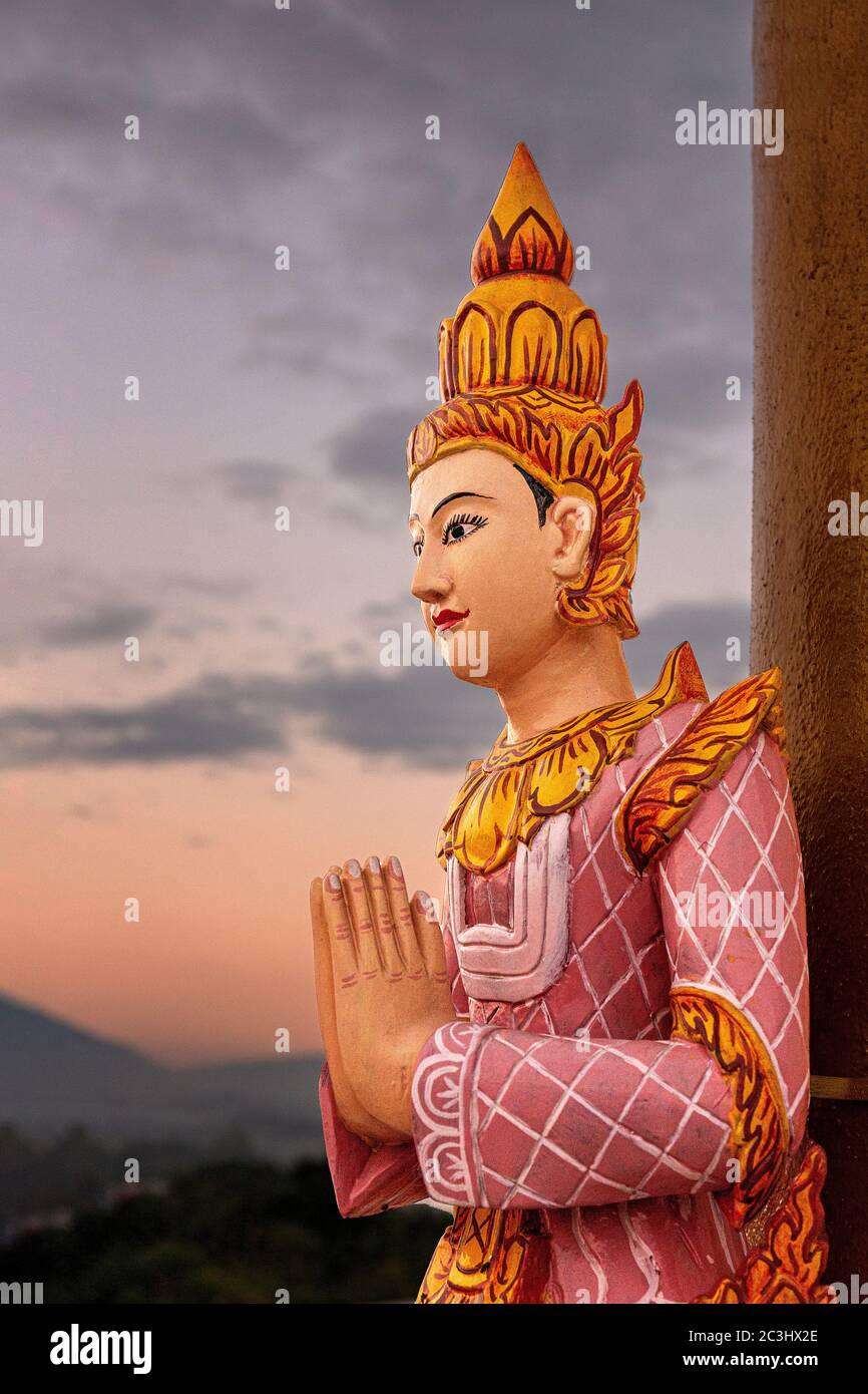 Saraswati Burmese Praying  Goddess Statue Stock Photo