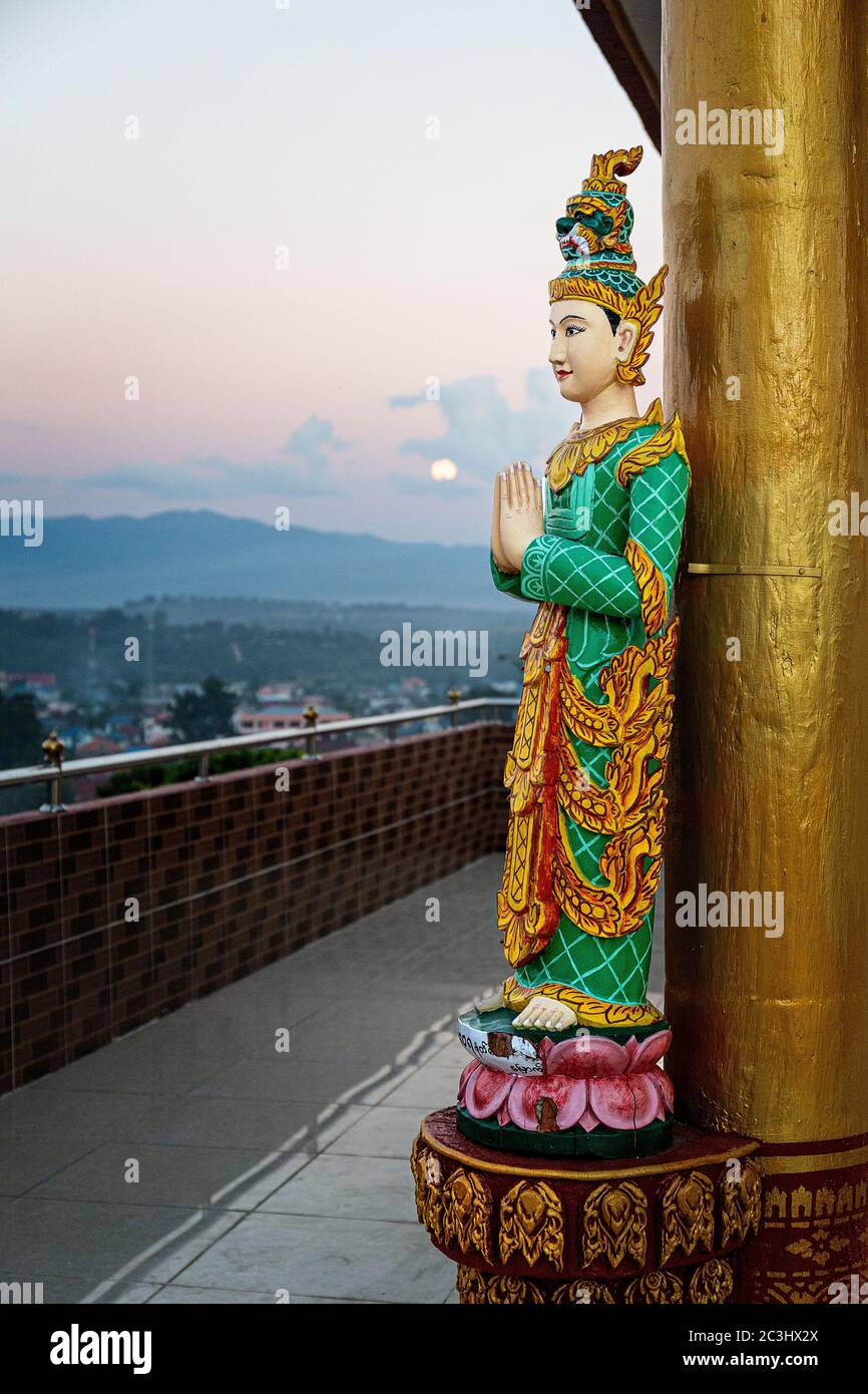 Saraswati Burmese Praying  Goddess Statue Stock Photo