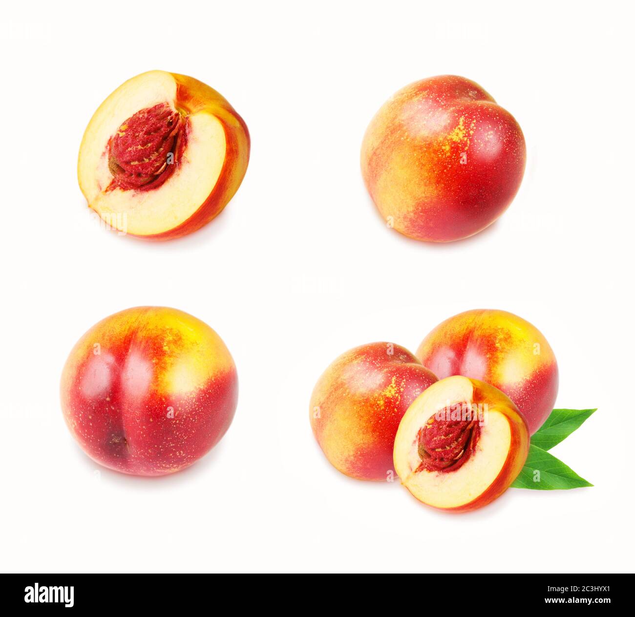 Set of peaches fruits isolated on white. Peaches (nectarines
