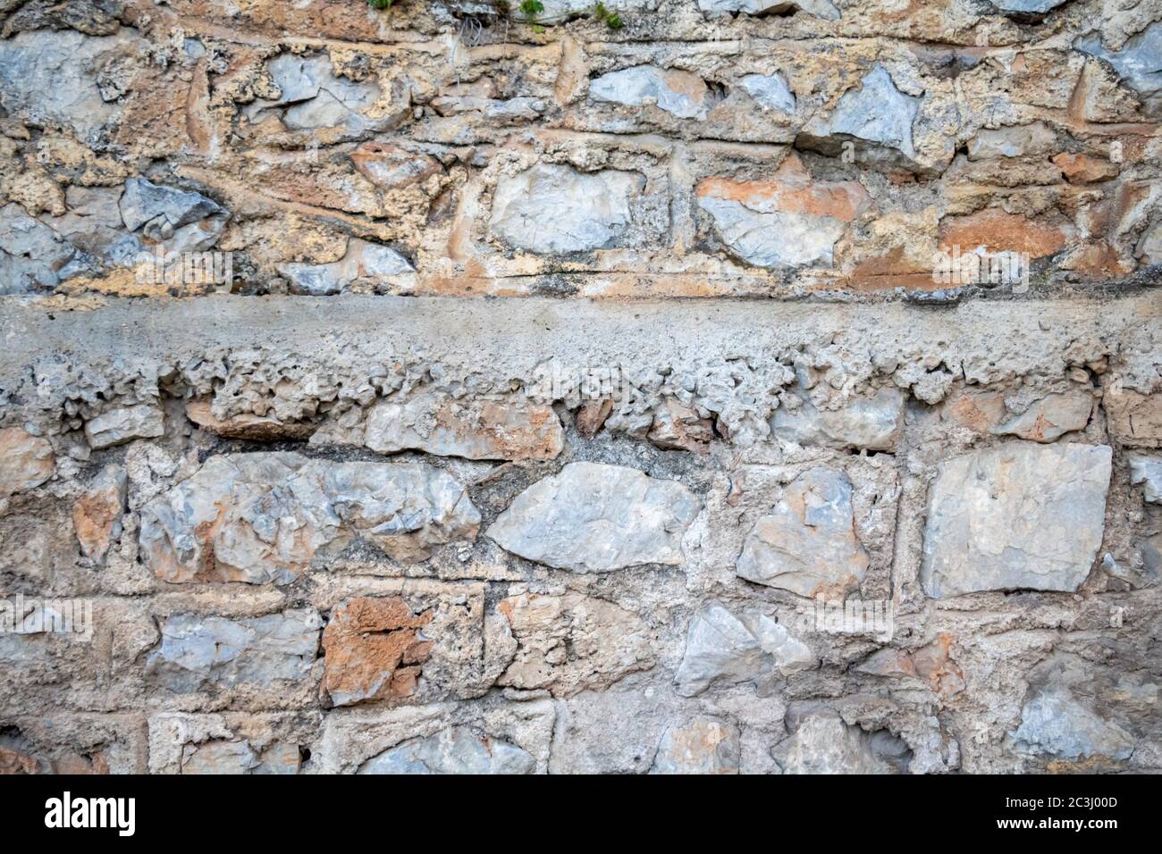 Vintage white beige color stone wall background and texture, building facade wall grunge material Stock Photo