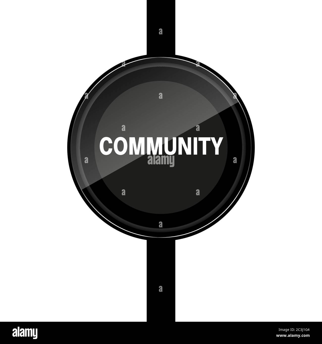 Black round vector shape illustration on a white background. Poster design that writes community right in the middle of the shape. Stock Vector