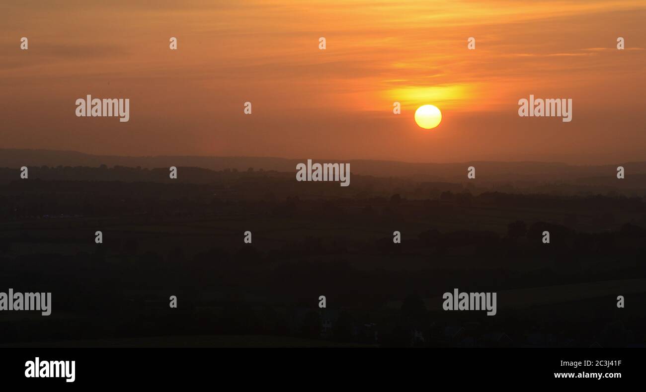 Sunset across Somerset levels in the English countryside Stock Photo